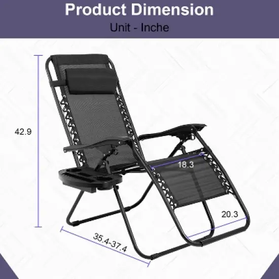 FDW Foldable Zero Gravity Chair Lounge Patio Chaise with Cup Holder Tray image {6}