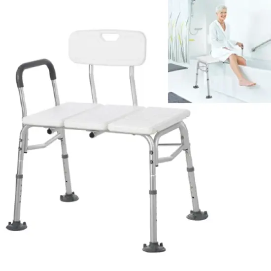 Tub Transfer Bench and Shower Chair with Non Slip Aluminum Body, Shower Chair with Backrest & Padded Armrest, Adjustable Seat Heigh image {9}