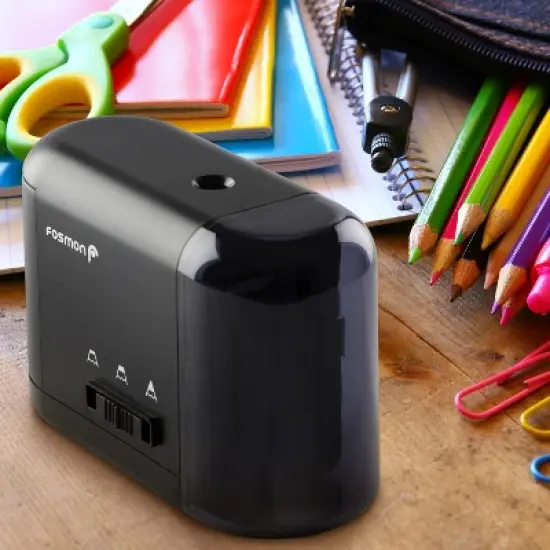 Fosmon Electric Pencil Sharpener with 3 Sharpness, Colored Pencil Sharpener Battery Powered, Automatic Pencil Sharpener For Kids Classroom Home, Black image {5}