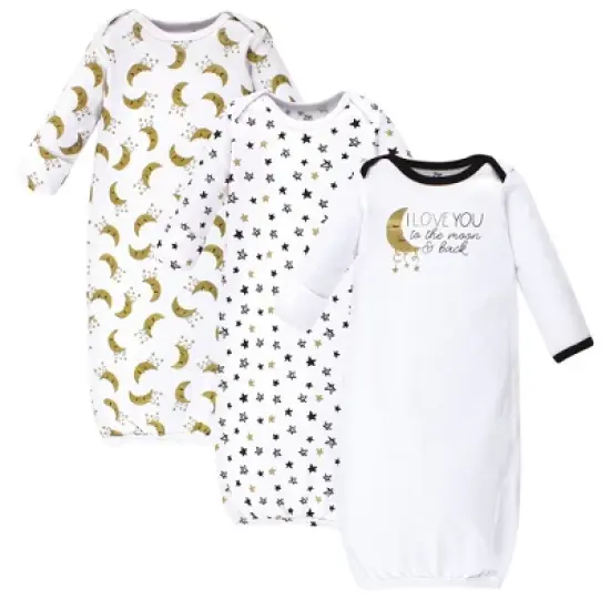 Yoga Sprout Baby Cotton Long-Sleeve Gowns 3pk, Metallic Moon image {1}