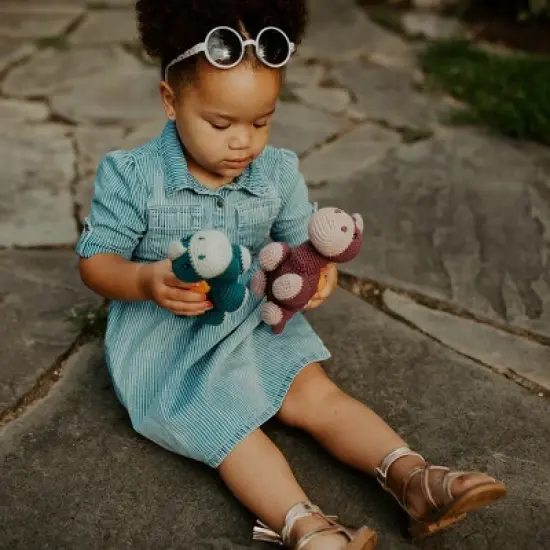 Pebble Organic Dino Rattle - Petrol Blue image {1}