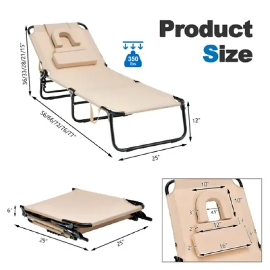 Tangkula Outdoor Folding Beach Chaise Lounge Chair Adjustable Camping Recliner image {2}