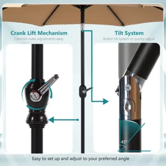 DOMETOUR 9 foot outdoor patio umbrella with button tilt and crank, Outdoor patio/market table umbrella UV protected and waterproof, khaki image {5}