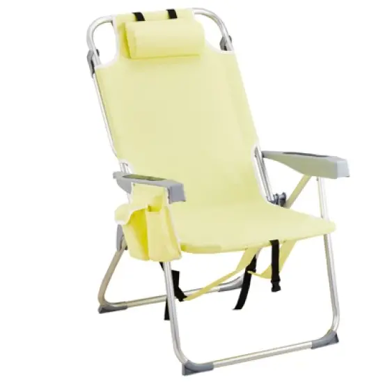 DOMETOUR Heightened Oxford Cloth Silver White Aluminum Tube Bearing 220 LBS Beach Chair Yellow image {2}
