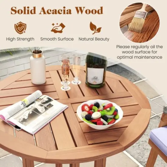 Tangkula 39" Outdoor Acacia Wood Bar Table w/ Slatted Tabletop for Garden Deck image {5}
