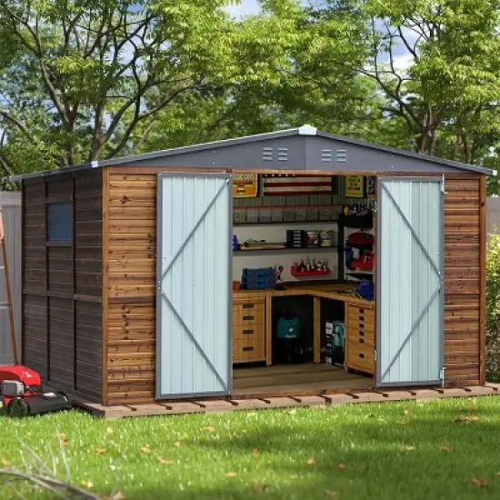 8x10 FT Outdoor Backyard Storage Shed,Iron-Wood Frame Garden Storage Shed with Two Doors and Window,Tool Shed with All-Weather Design-Coolbibila image {8}