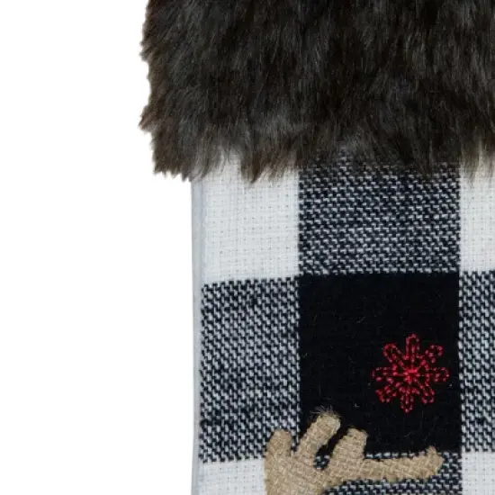Northlight 18-Inch Black and White Buffalo Plaid Burlap Reindeer Christmas Stocking image {2}
