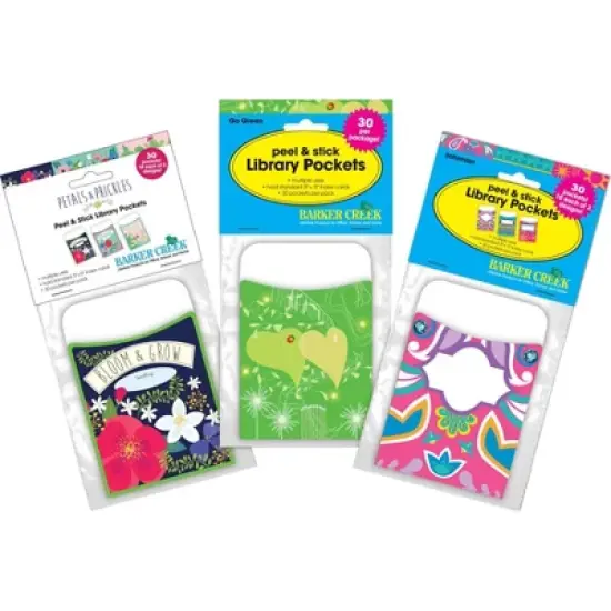 3pk 30ea Bohemian Garden Peel & Stick Library Pockets - Barker Creek image {4}