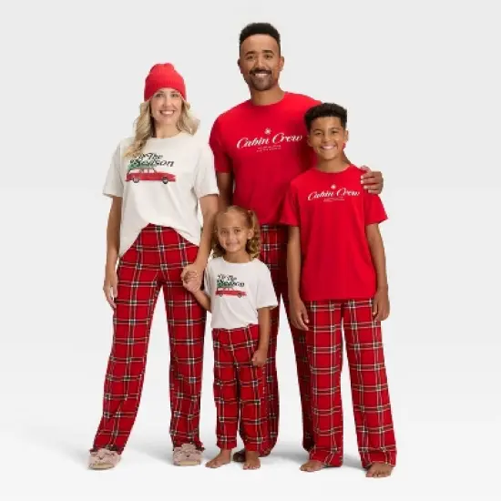 Kids' Plaid Microfleece Holiday Matching Family Pajama Pants - Wondershop&trade; Red image {3}
