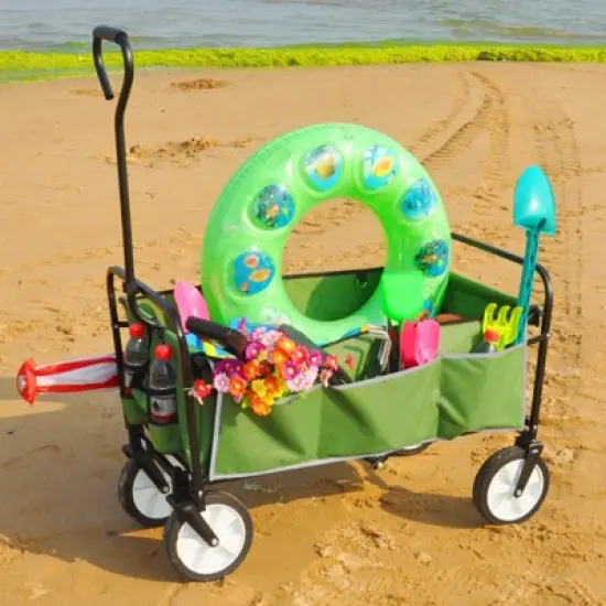 DSVIMOY Portable Folding Beach Wagons with Wheels, Portable Carts with Adjustable Handle, Green, 37"*20"*45" image {4}
