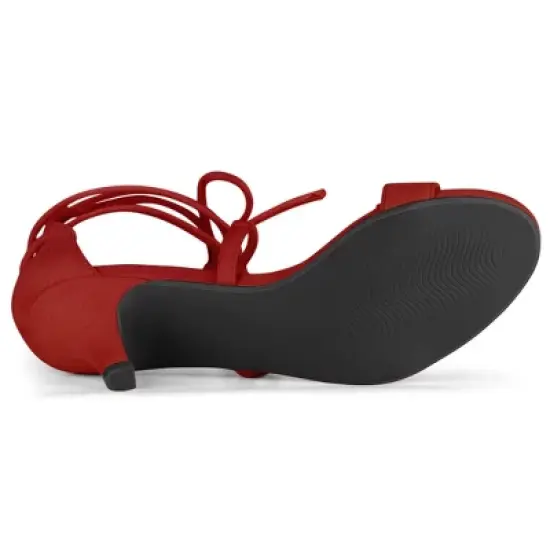 Allegra K Women's Kitten Heel Lace Up Open Toe Sandals image {4}