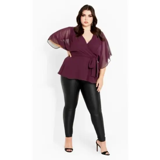 Women's Plus Size Elegant Wrap Top - spiced plum | CITY CHIC image {1}