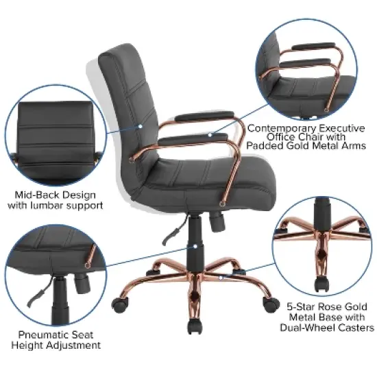 Emma and Oliver Mid-Back Executive Swivel Office Chair with Metal Frame and Arms image {2}
