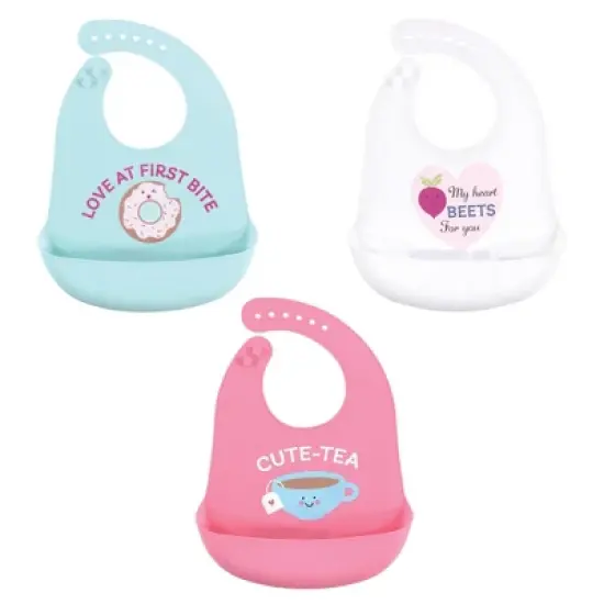 Hudson Baby Infant Girl Silicone Bibs 3pk, Cute-Tea, One Size image {1}