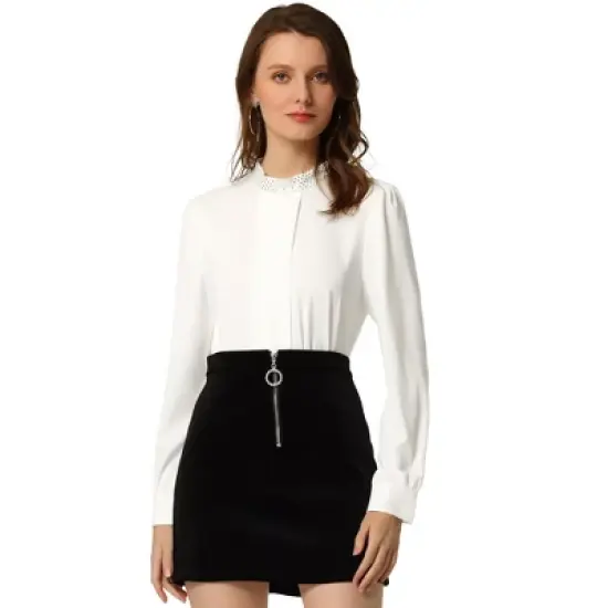 Allegra K Women's Work Pleated Front Long Sleeve Mock Neck Blouse image {6}