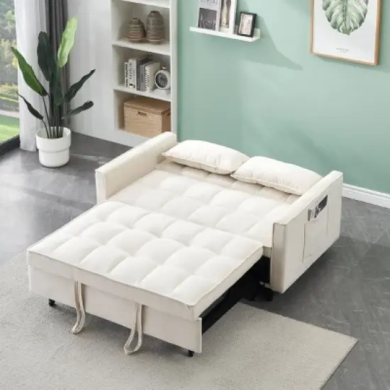 Okak Modern Comfy Velvet Convertible Sleeper Sofa Bed with Adjustable Backrest & Pillows,Upholstered Deep Seat Sofa Couch for Living Room image {2}