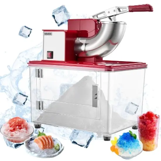 VEVOR Commercial Ice Crusher 661LBS/H, 350W Electric Snow Cone Machine with 4 Blades, 2000RPM Stainless Steel Shaved Ice Machine, Red image {8}
