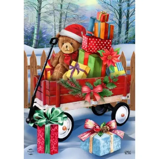 Briarwood Lane Christmas Wagon Garden Flag Holiday Gifts Teddy Be image {2}