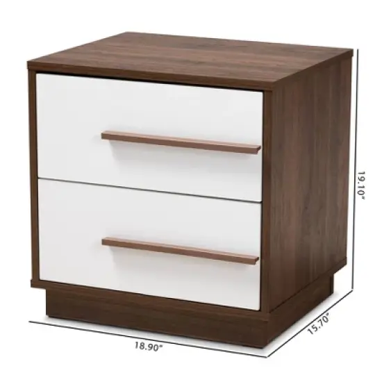 Mette Walnut Finished Wood Nightstand White - Baxton Studio image {3}