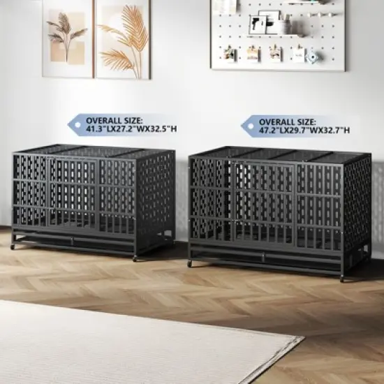 XBRIGH 48-Inch Heavy Duty Tin Dog Crate with Wheels, Sturdy Door Lock, Double Doors and Removable Tray Design image {7}