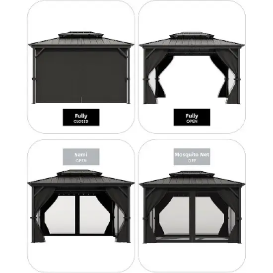 GustoWave 10'x12' Outdoor Double Hardtop Patio Gazebo for Deck, Backyard, Lawn, Garden image {5}