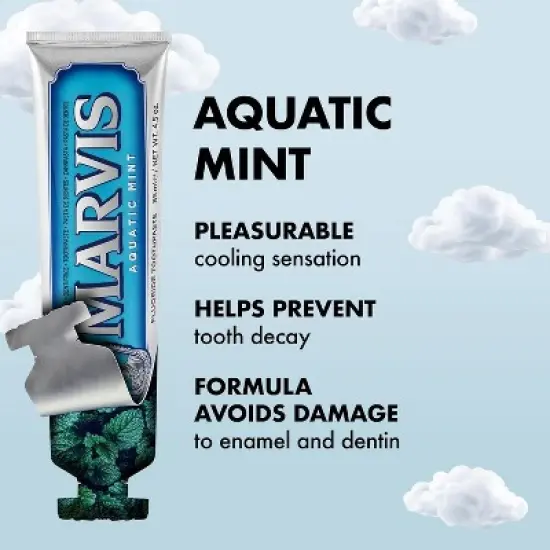 Marvis Toothpaste  - Aquatic Mint (4.5 oz FULL SIZE) Sensational Flavoured Tooth Paste Helps Remove Plaque & Promote Healthy Teeth Gums image {1}