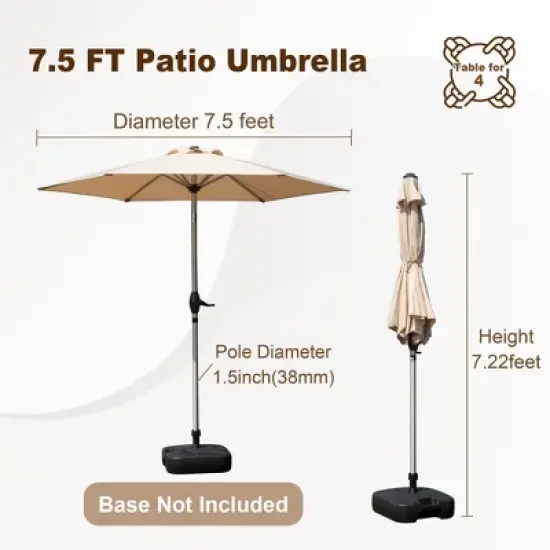 DOMETOUR 7.5FT Patio Umbrella, Outdoor Table Umbrella with Tilt, Crank, UV Protection, Waterproof, 6 Ribs for Garden/Deck/Pool (Beige) image {1}