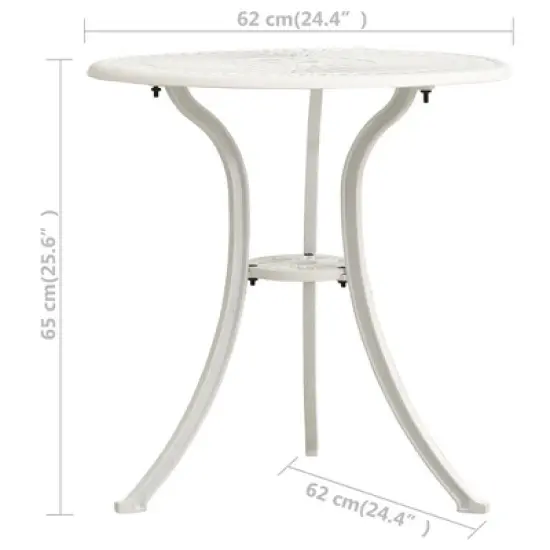 vidaXL Patio Bistro Set 3 Piece Patio Round Table and Chairs Cast Aluminum - White image {8}