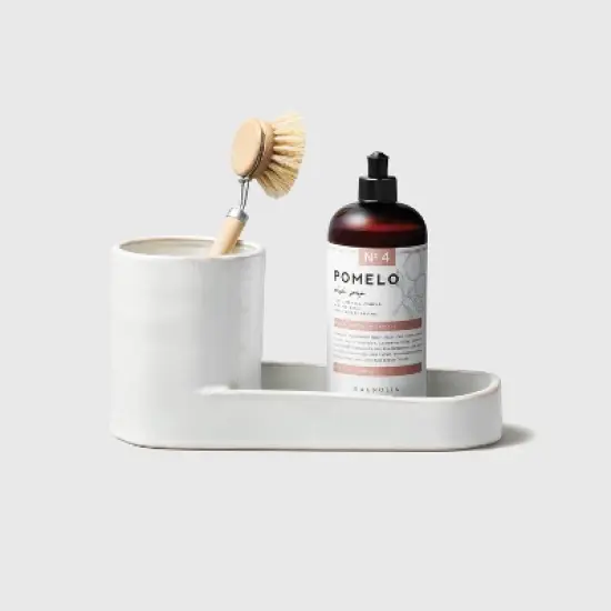 Stoneware Kitchen Sink Caddy Sour Cream - Hearth & Hand&trade; with Magnolia: Glazed Utensil & Sponge Organizer image {4}