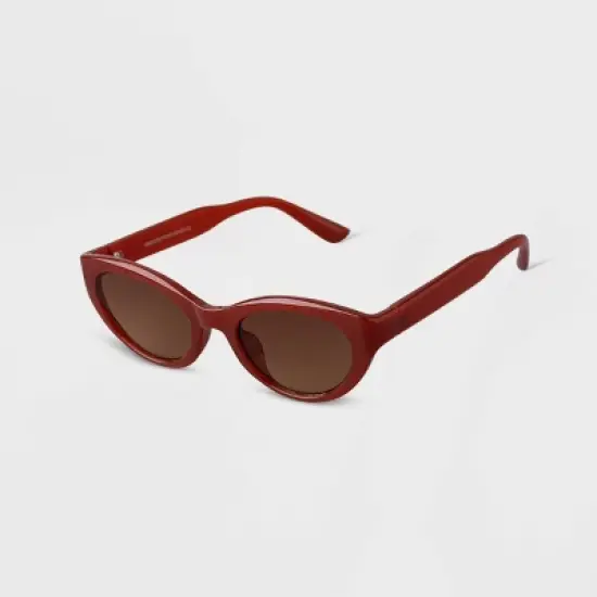 Women's Plastic Slim Cateye Sunglasses - A New Day&trade; Brown image {1}