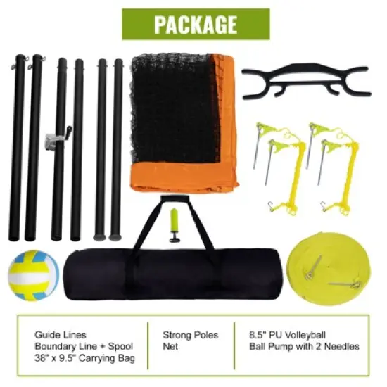 VEVOR Outdoor Portable Volleyball Net System, Adjustable Height Aluminum Poles, Professional Volleyball Set with PVC Volleyball, Pump, Carrying Bag image {6}