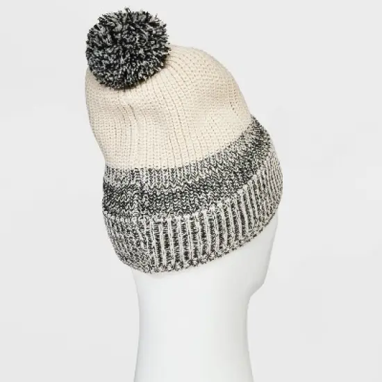 Men's Pom Beanie with Lined Fleece - Goodfellow & Co&trade; Cream image {1}