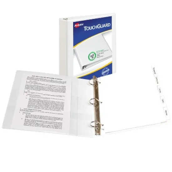 Avery TouchGuard Protection View 3 Ring Binder, Clear View Cover, 1.5" Slant Rings, 1 White Binder (17142) image {1}