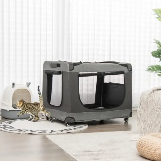 Tangkula Extra Large Portable Folding Cat Soft Crate w/ 4 Lockable Wheels Cat Carrier image {1}