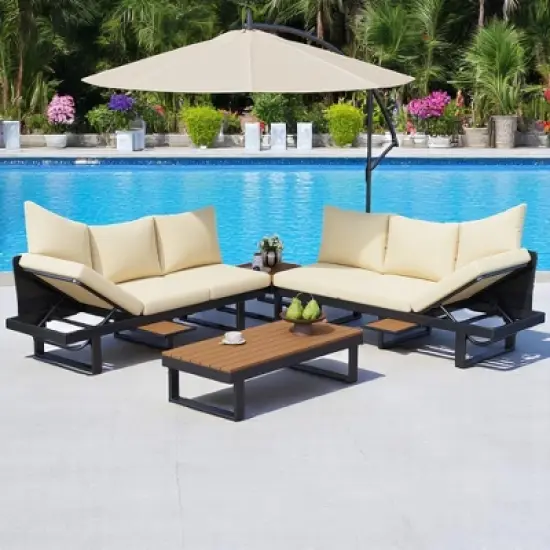 Outdoor Modular Sofa Set with Recliners, Patio Conversation Set Patio Seating Group Outdoor Daybed,Coffee Table for Patio,Garden image {15}