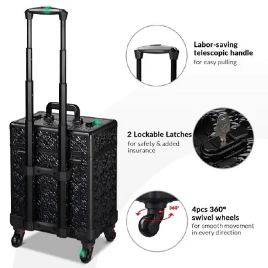 Byootique Rolling Makeup Train Case Cosmetic Trolley Organizer Mermaid Black image {3}