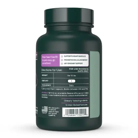 VetriScience CoQ10 Heart Health Capsules For Cats & Dogs 100 Count Bottle image {2}