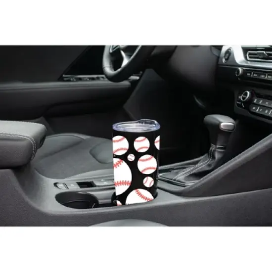 100 North 20 Ounce Stainless Steel On the Go Travel Tumbler With Push Top Lid, Baseball Black image {2}