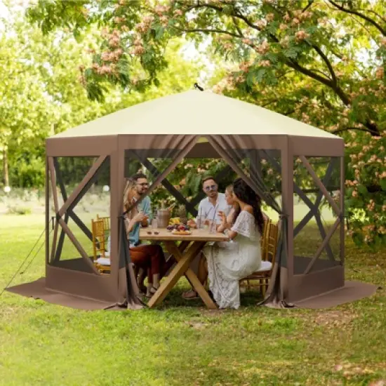 Camping Gazebo Tent, Pop Up Canopy Screen Tent 6 Sided with Mesh Windows and Carry Bag for Camping,Patio, Backyard, Lawn image {1}