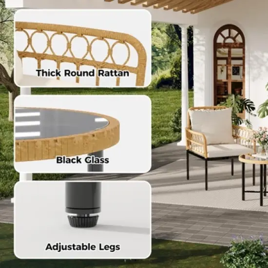 3 Pieces Outdoor Wicker Patio Conversation Bistro Set image {3}