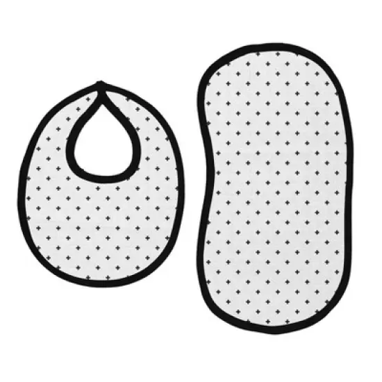 Bacati - Mustache/Plus Muslin 4 pc set of Bibs & Burp Cloths Set, Black image {2}
