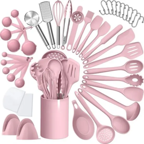 Itopfox Silicone Cooking Kitchen Utensil Set, 43 Pcs Pink Cooking Utensils with Turner, Tongs, Spoon, Spatula, Heat Resistant for Nonstick Cookware image {2}