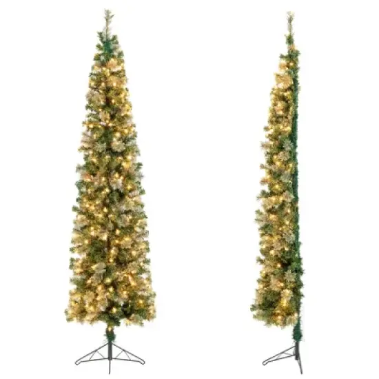 Costway 7ft Pre-lit PVC Artificial & Pine Needles Half Christmas Tree w/ 450 Branch Tips & 150 Lights image {10}