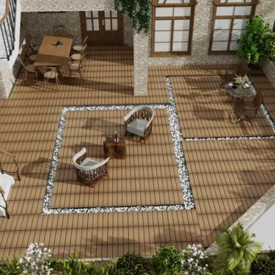 Patio Floor Tiles Pack of 11, WPC Wood-Plastic Composite, DIY Interlocking, Quick Deck, Water Resistant Indoor Outdoor - 11.8" 3D TEAK image {4}