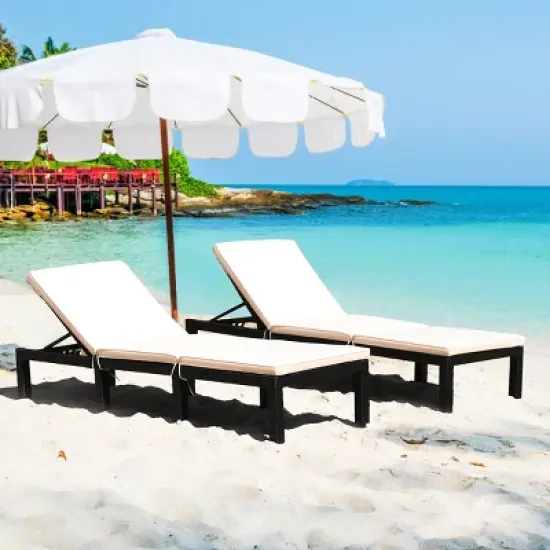 Costway Patio Rattan Lounge Chair Chaise Couch Cushioned Height Adjustable Pool Garden White image {4}