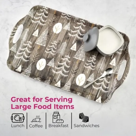 Pimpernel Wooden White Christmas Sandwich Tray (19" x 11.6") - Melamine Serving Platter with Rustic Wood Effect - Dishwasher Safe Serving Tray image {4}