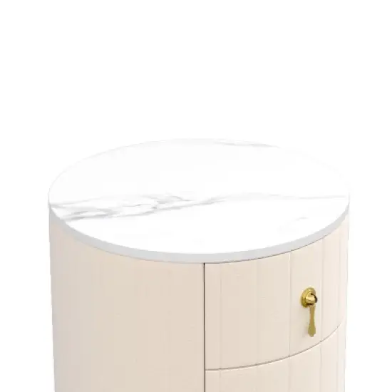 Kumasinova Luxury 1PC/2PCS Modern Nightstand with Metal Handles,Round Night Stand with Drawers,Bedside Table with Marble Top,Bedroom Furniture image {3}