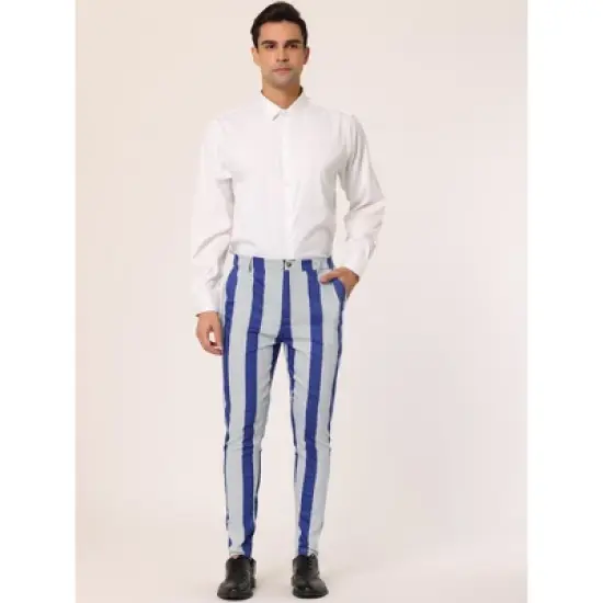 Lars Amadeus Men's Striped Dress Pants Color Block Slim Fit Flat Front Formal Trousers image {2}