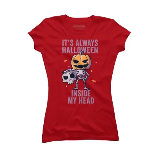 Junior's Design By Humans It's Always Halloween Inside My Head Funny Cute Spooky By EduEly T-Shirt image {6}