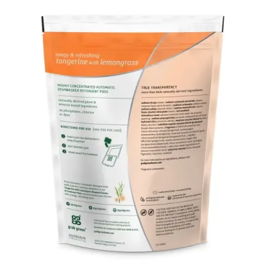 Grab Green Classic Automatic Dishwashing Detergent Pods, Pouch (24 Pods), Tangerine with Lemongrass Scent image {1}